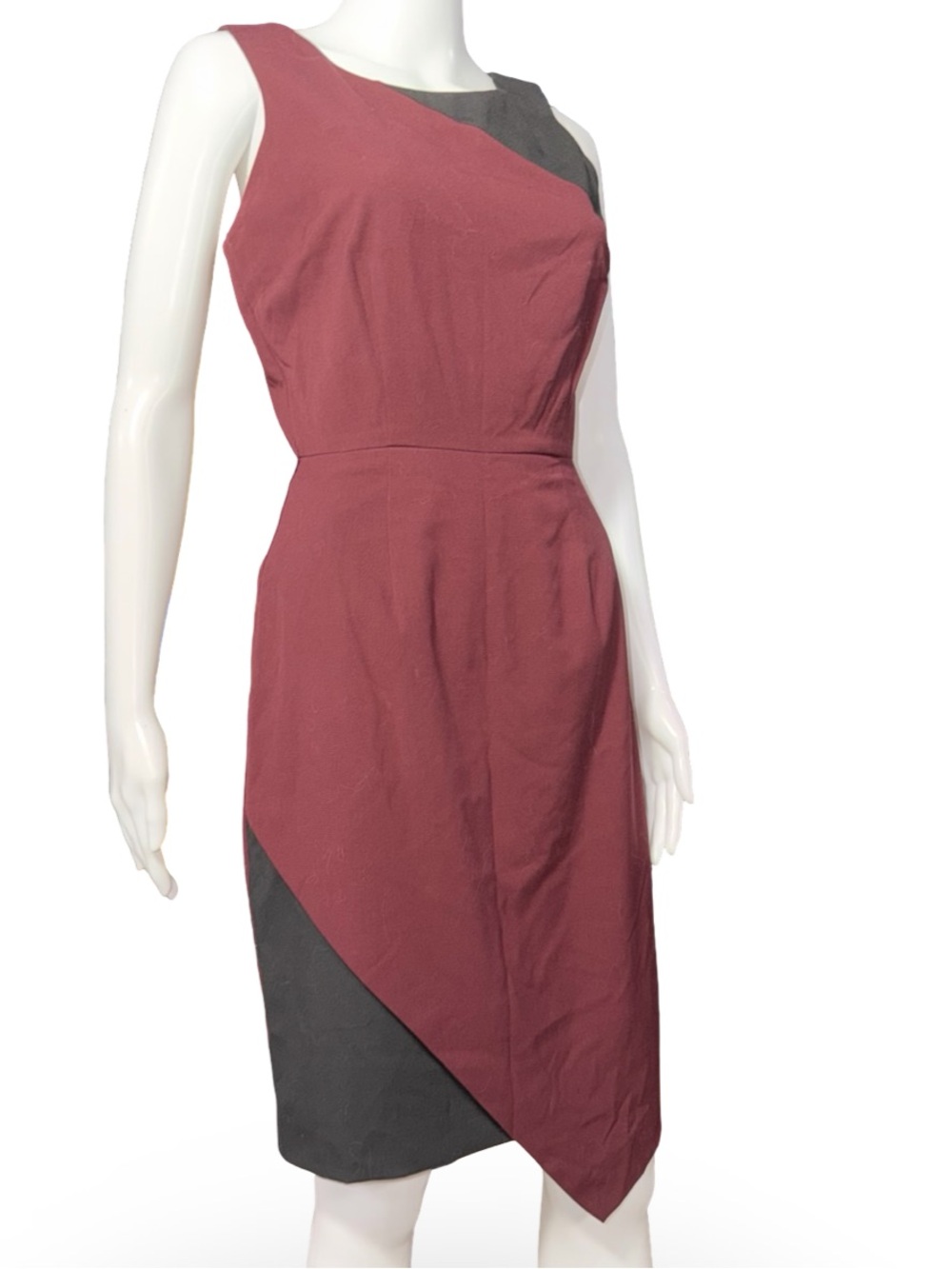 New York & Company Burgundy & Black Asymmetric Tulip Hem Sheath Dress 0